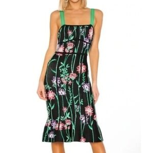 BCBGMaxaria Strappy Black Floral Knit Bodycon Midi Dress with Square Neck Size M